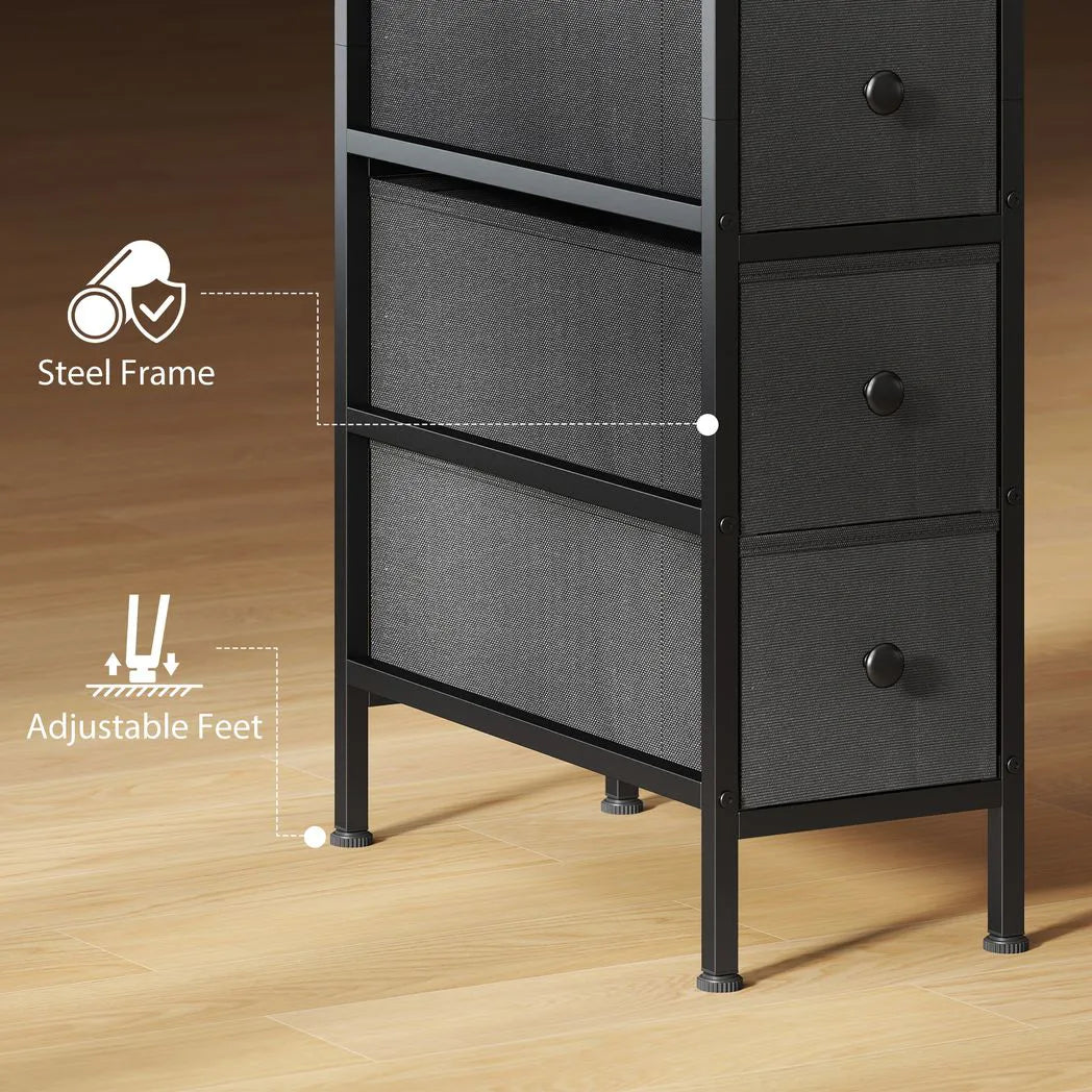 HOMCOM 4 Drawer Slim Fabric Chest of Drawers with Steel Frame – Narrow 20 cm Storage Cabinet for Small Spaces, Black
