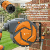DURHAND 10m Wall-Mounted Auto-Rewind Garden Hose Reel with 7-Pattern Spray Nozzle, Orange