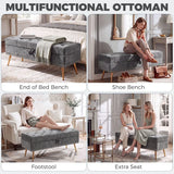 HOMCOM Chenille Storage Ottoman Bench with Padded Seat and Metal Legs, 114 x 41 x 45cm – End of Bed Seat, Grey