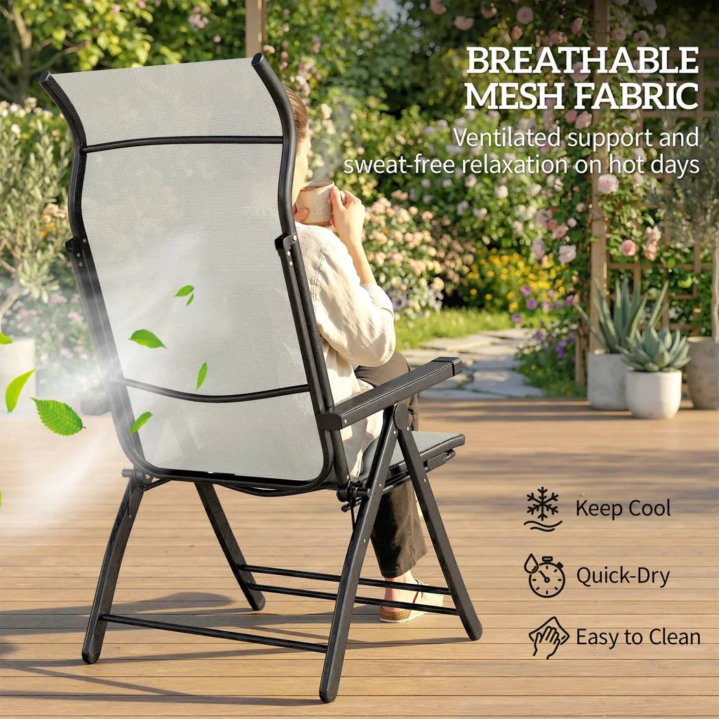 Outsunny Reclining Garden Chairs Set of 2 – 5-Position Folding Sun Loungers with Retractable Footrest, Light Grey