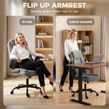 HOMCOM Linen-Look Executive Office Chair with Flip-Up Armrests & Thick Cushion – Computer Desk Chair, Grey