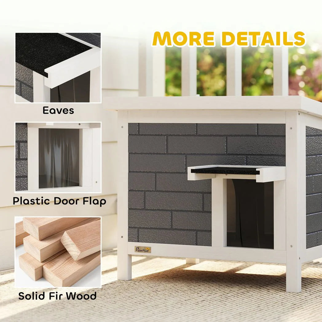 PawHut Outdoor Cat House with Insulation and Openable Roof – Weatherproof Shelter for Cats, Grey