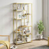 HOMCOM Seven-Tier Geometric Bookcase with Metal Frame – Asymmetrical Display Shelf, White/Gold Tone