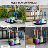 Outsunny 3-Tier Garden Tool Storage Rack with 11 Hooks – Holds 20 Long-Handled Tools, Brooms, Shovels & Rakes