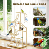 PawHut 95 cm Wooden Bird Playground with Ladders, Chain Toy and Steel Tray – Parrot Play Stand, Natural