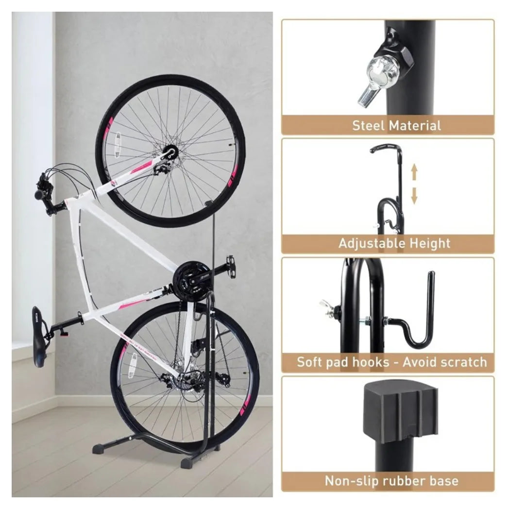 Vertical Bike Stand Bicycle Rack Steel Holder Floor Parking Storage Stand Hooks