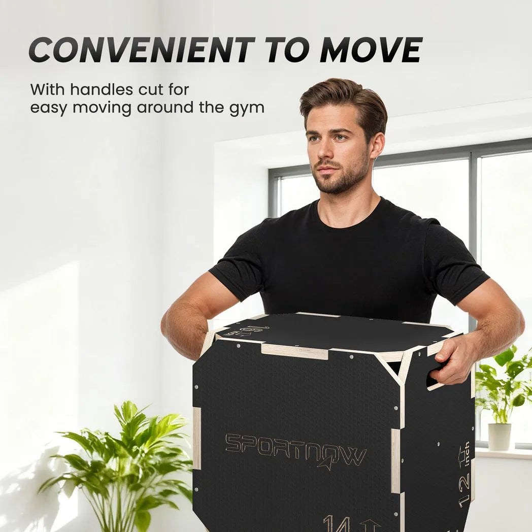 SPORTNOW Non-Slip Wooden Plyo Box with Cut-Out Handles, 3 Heights – Corner-Free Jump Box for Home Gym Training