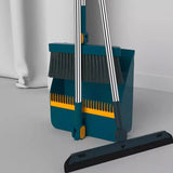 Long Handled Dustpan and Brush Set with Stainless Steel Handle, Upright Broom and Dustpan, Blue