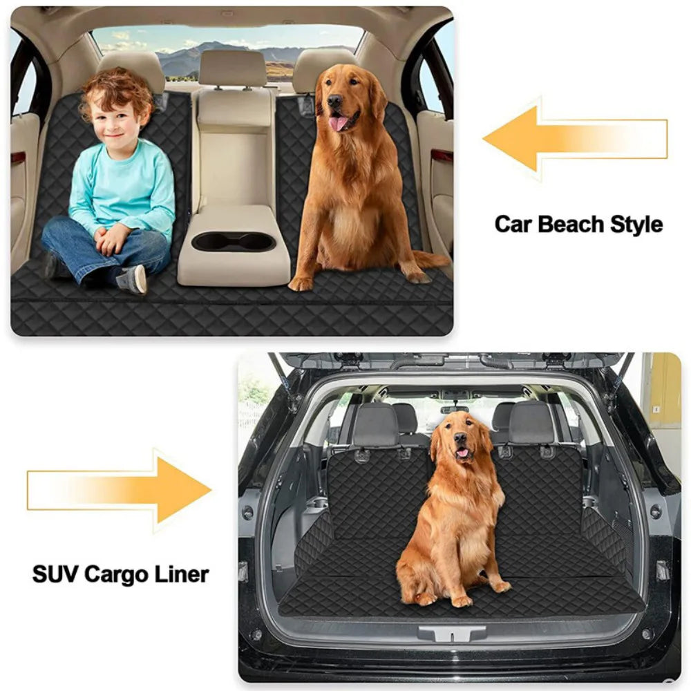 Waterproof Rear Dog Car Seat Cover with Zipped Armrest Access – Back Seat Protector for Cars, Black