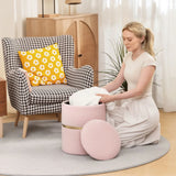 HOMCOM Velvet-Feel Round Storage Ottoman with Cushioned Top – Footstool and Hidden Storage, Pink