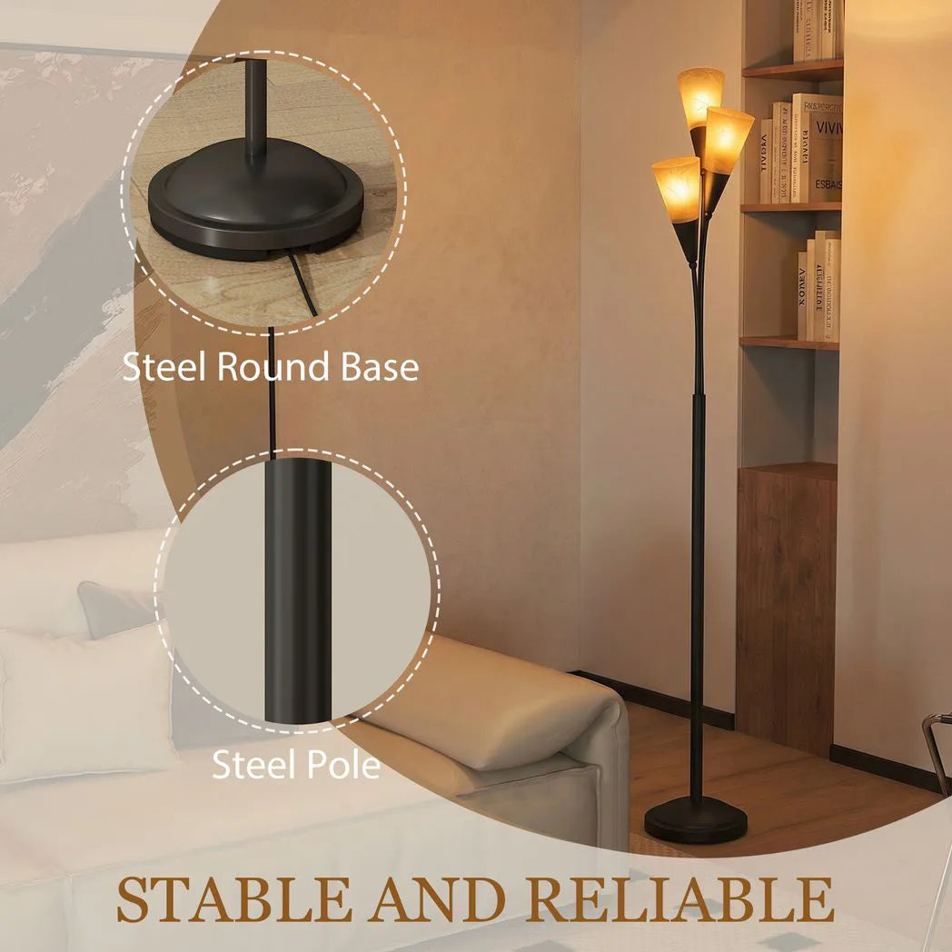 HOMCOM 3-Light Uplighter Floor Lamp – Black