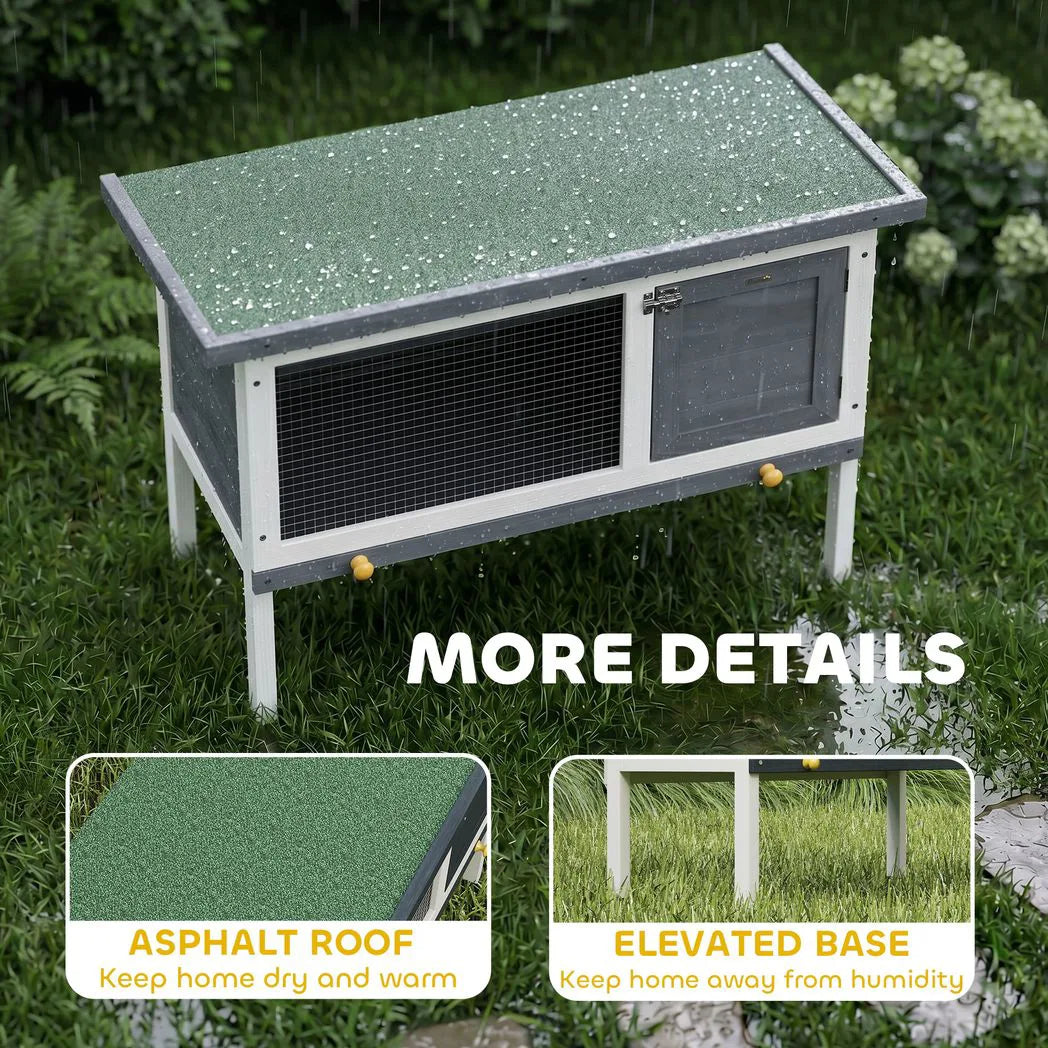 PawHut Wooden Rabbit Hutch with Asphalt Roof & Pull-Out Tray – Elevated Outdoor House for Small Animals
