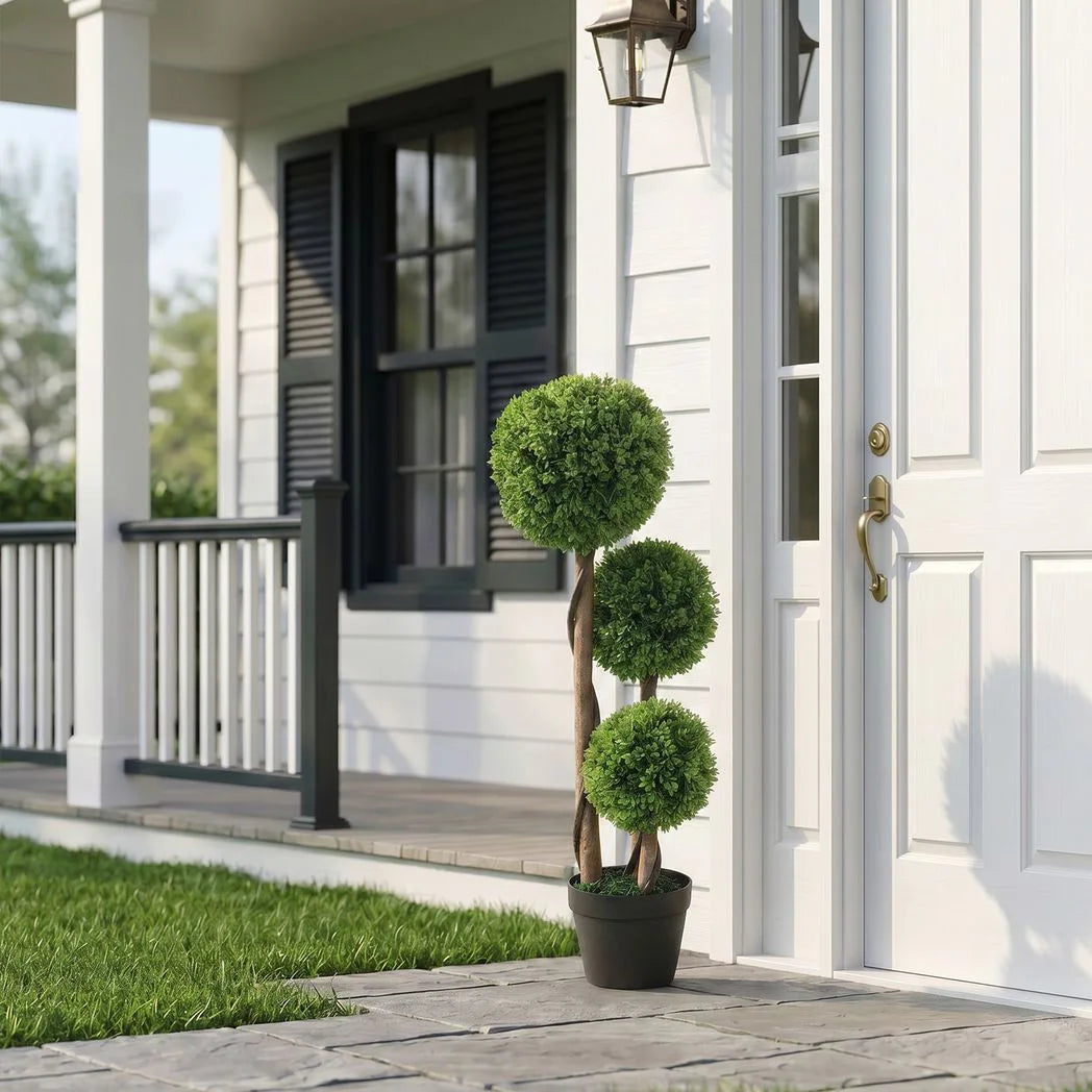 HOMCOM Decorative Artificial Trees Boxwood Ball Topiary Trees Set of 2 in Pot