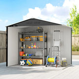 Outsunny 8 x 6ft Galvanised Steel Garden Shed with Lockable Sliding Double Doors and Vents, Dark Grey