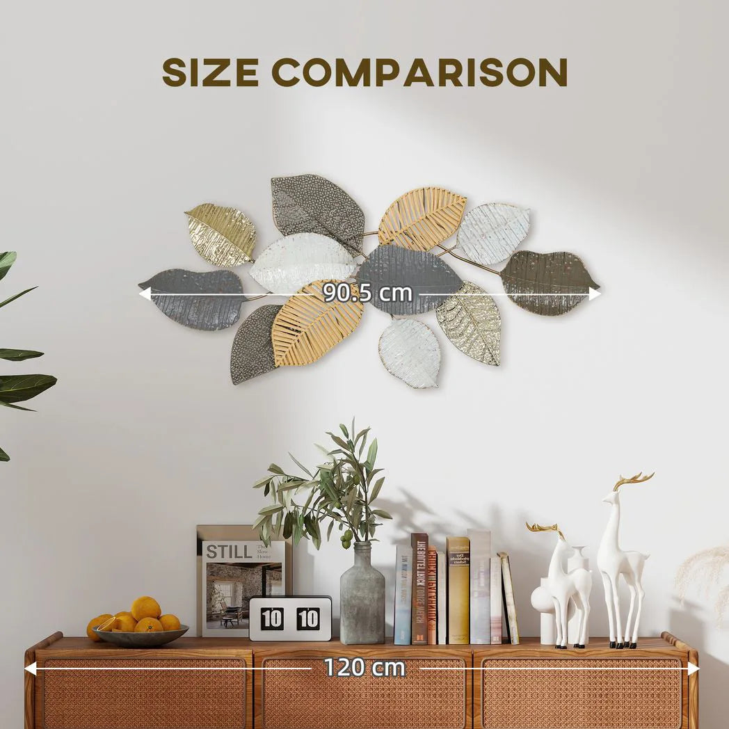 HOMCOM Leaf Design Metal Wall Art