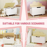 AIYAPLAY Toy Box with Lid, Wheels & Safety Hinges – White Rolling Toy Chest for Playroom & Bedroom