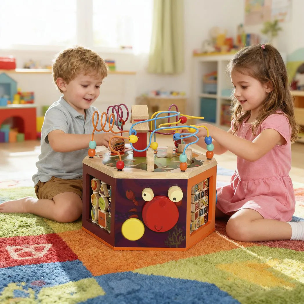 AIYAPLAY 8 in 1 Wooden Activity Cube with Bead Maze, Shape Sorter & Number Games – Montessori Toy, 18 Months+