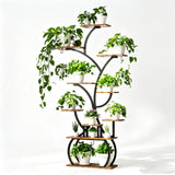 Tree-Shaped Plant Stand with 4 Grow Lights and Wheels – Black Iron & Weathered Wood Multi-Tier Rack