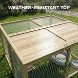 PawHut Wooden Folding Rabbit Hutch for 2–3 Rabbits with Built-In Handle – Outdoor Guinea Pig Run, Natural Wood