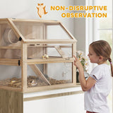 PawHut Wooden Hamster Cage with 31cm Deep Base, Hut, Seesaw, Exercise Wheel and Ramp, 80 x 50 x 76cm – Natural