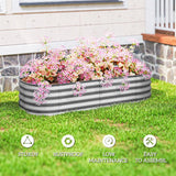 Outsunny Galvanised Steel Raised Garden Bed with Safety Edging, 150 x 62cm – Flowers and Herbs, Silver