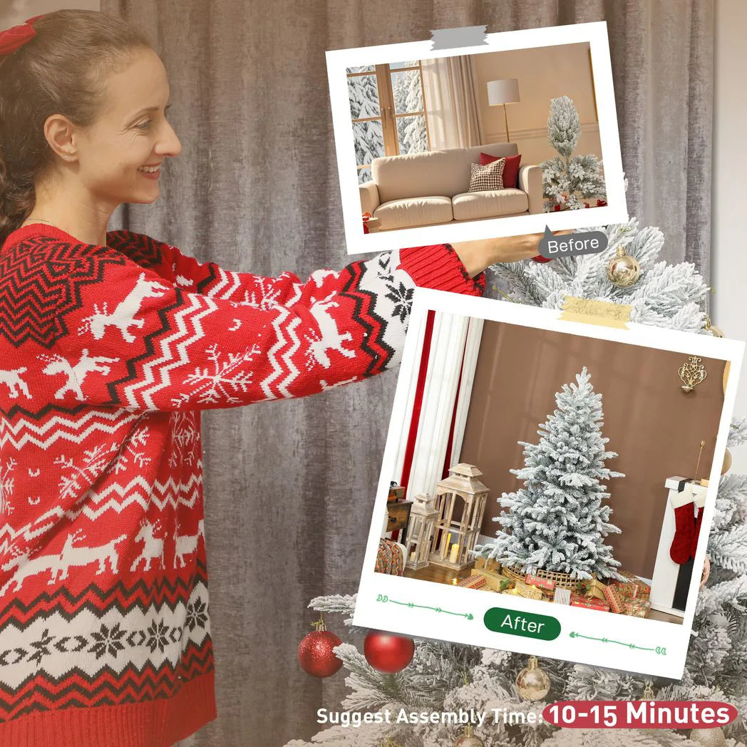 HOMCOM 5ft Snow Flocked Artificial Christmas Tree with 936 Branch Tips – Realistic Foldable Decoration