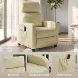HOMCOM Massage Recliner Armchair with Push Back Reclining, Leg Rest & Side Pocket – Faux Leather, Cream