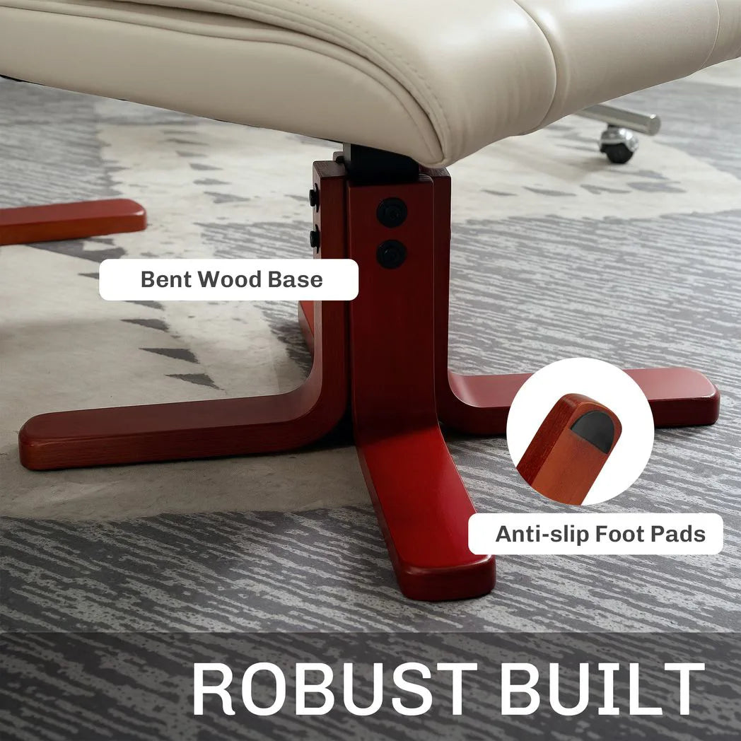 HOMCOM Faux Leather Manual Recliner Armchair and Footstool Set with Rocking Motion – Cream White