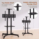 HOMCOM Mobile TV Stand on Wheels for 32–75 Inch Screens – Tilt, Height Adjustable Rolling TV Cart, Black