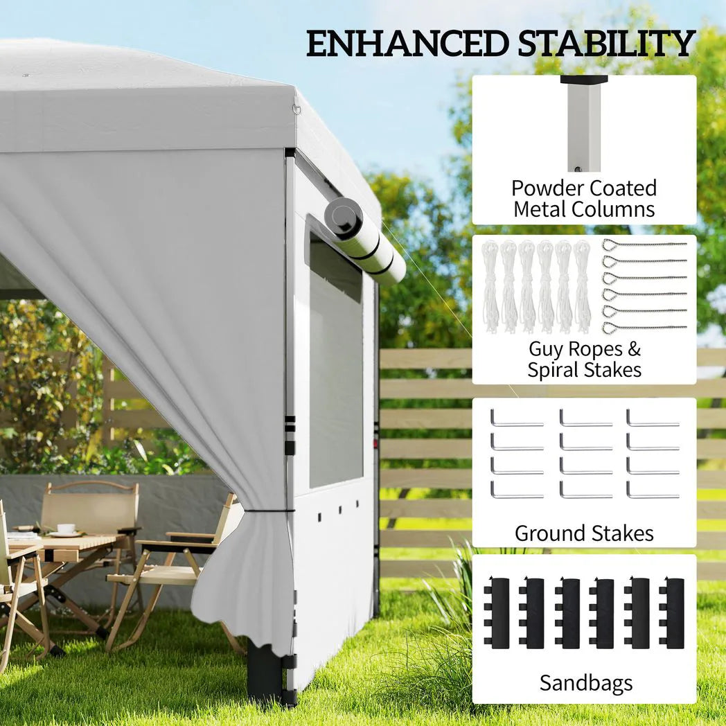 Outsunny 3 x 6m Pop-Up Gazebo with 6 Sidewalls – UV50 Garden Canopy with Mesh Windows and Carry Bag, White