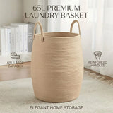 65L Foldable Laundry Basket with Handles – Fabric Washing Hamper & Storage Bin, Modern Minimalist, Beige