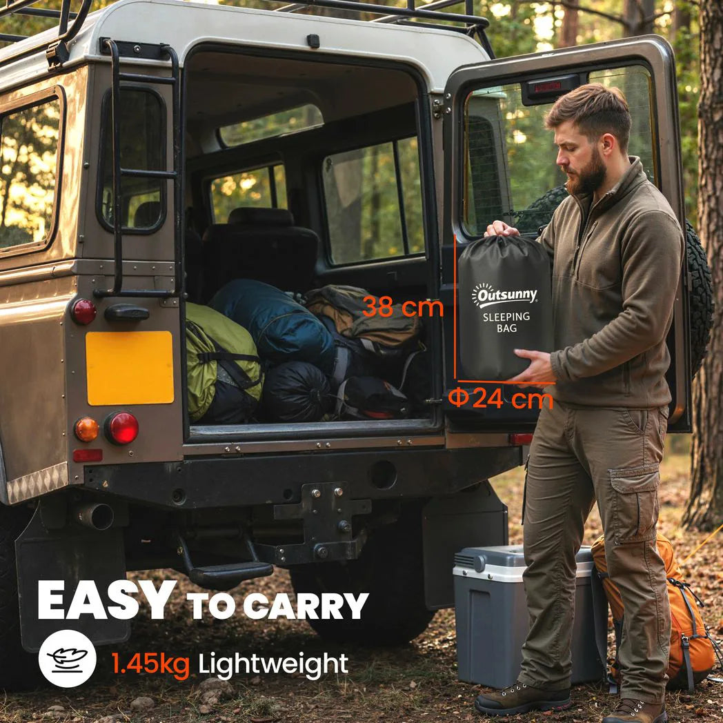 Outsunny 3-Season Sleeping Bag for Adults with L-Shaped Zip, Opens into Quilt – Lightweight & Compact, Grey