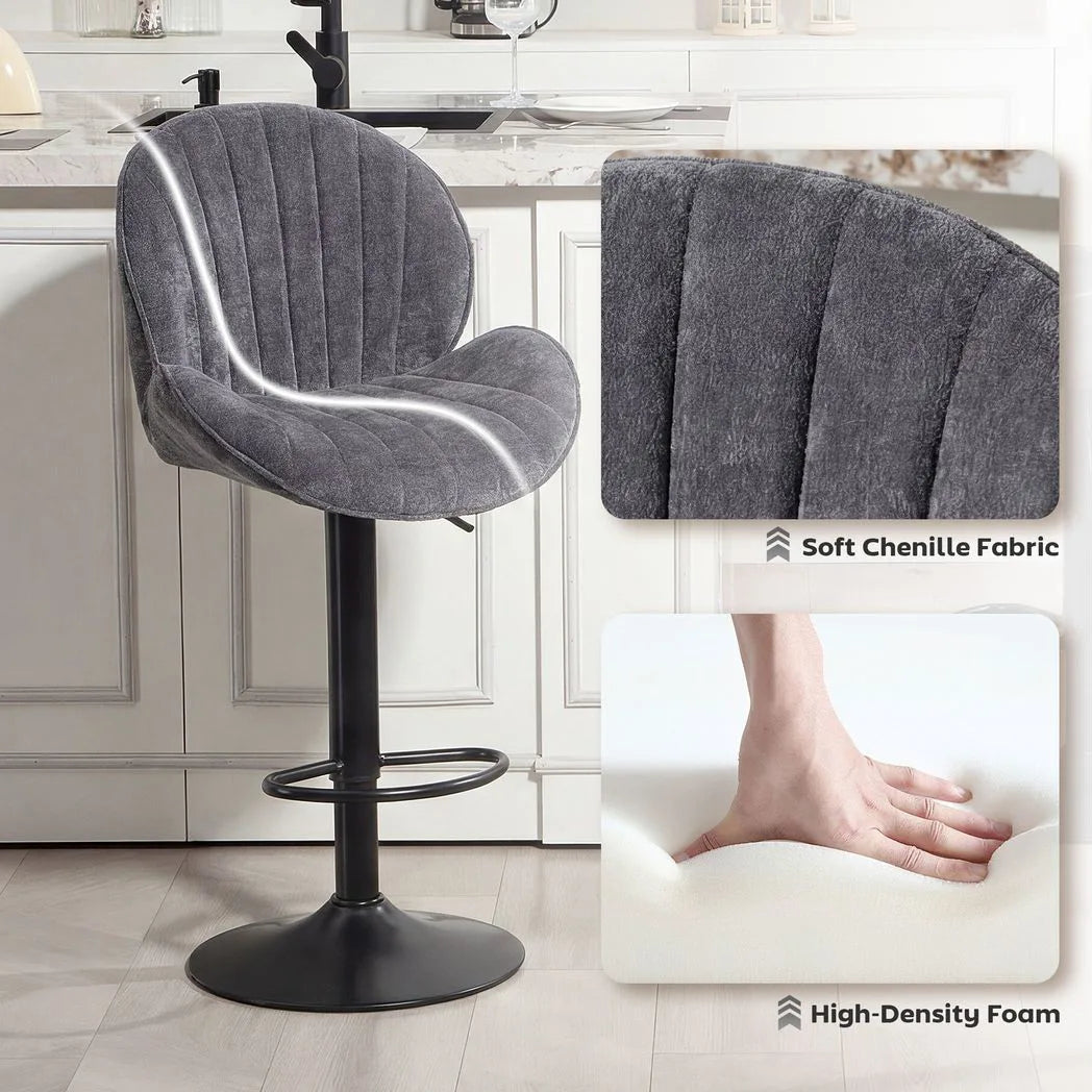 HOMCOM Set of 2 Swivel Bar Stools with Back, Adjustable Height and Footrest – Kitchen Island Stools, Grey