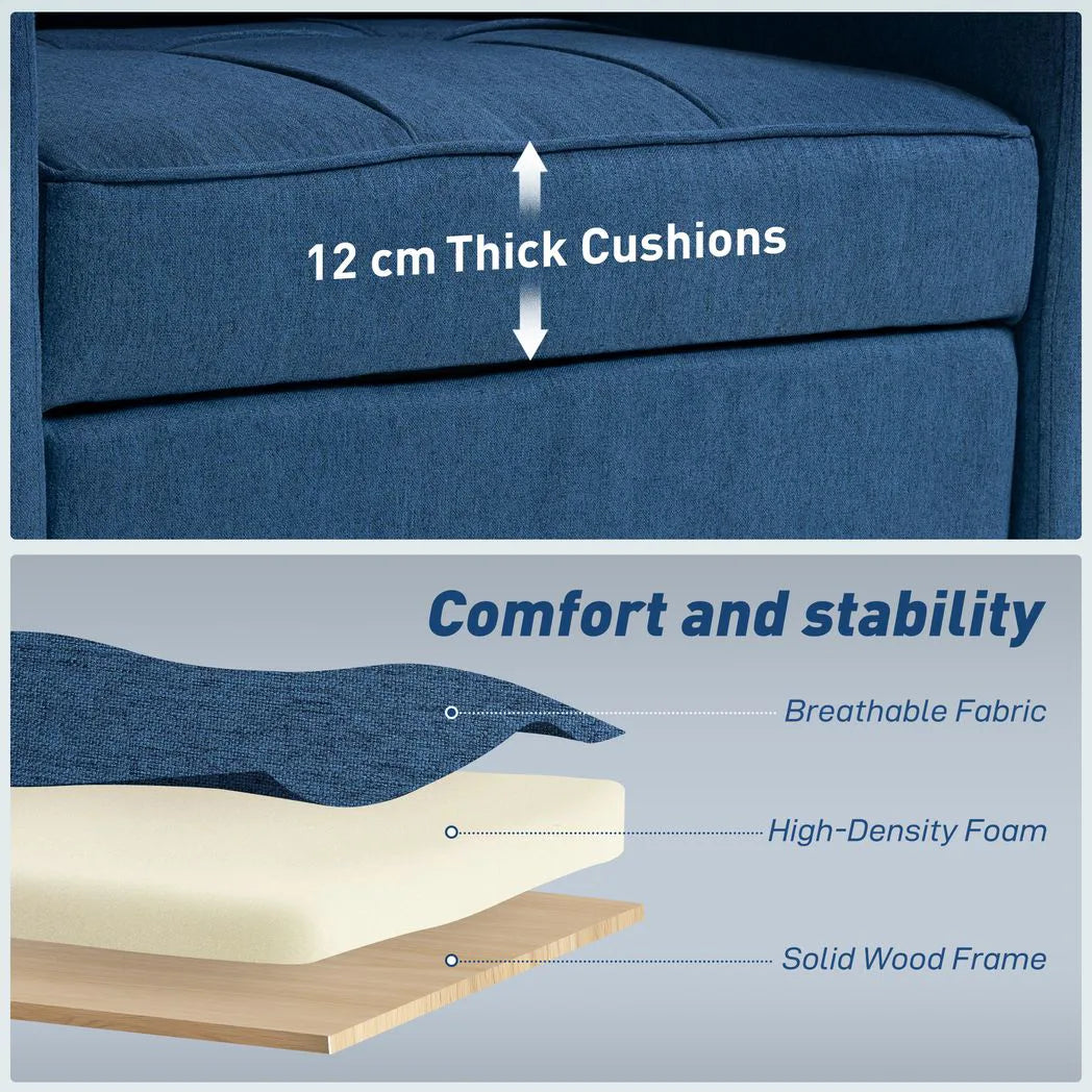 HOMCOM 3-in-1 Single Sofa Bed with Pull-Out Design, Cup Holders & Side Pockets – Convertible Chair Bed, Dark Blue