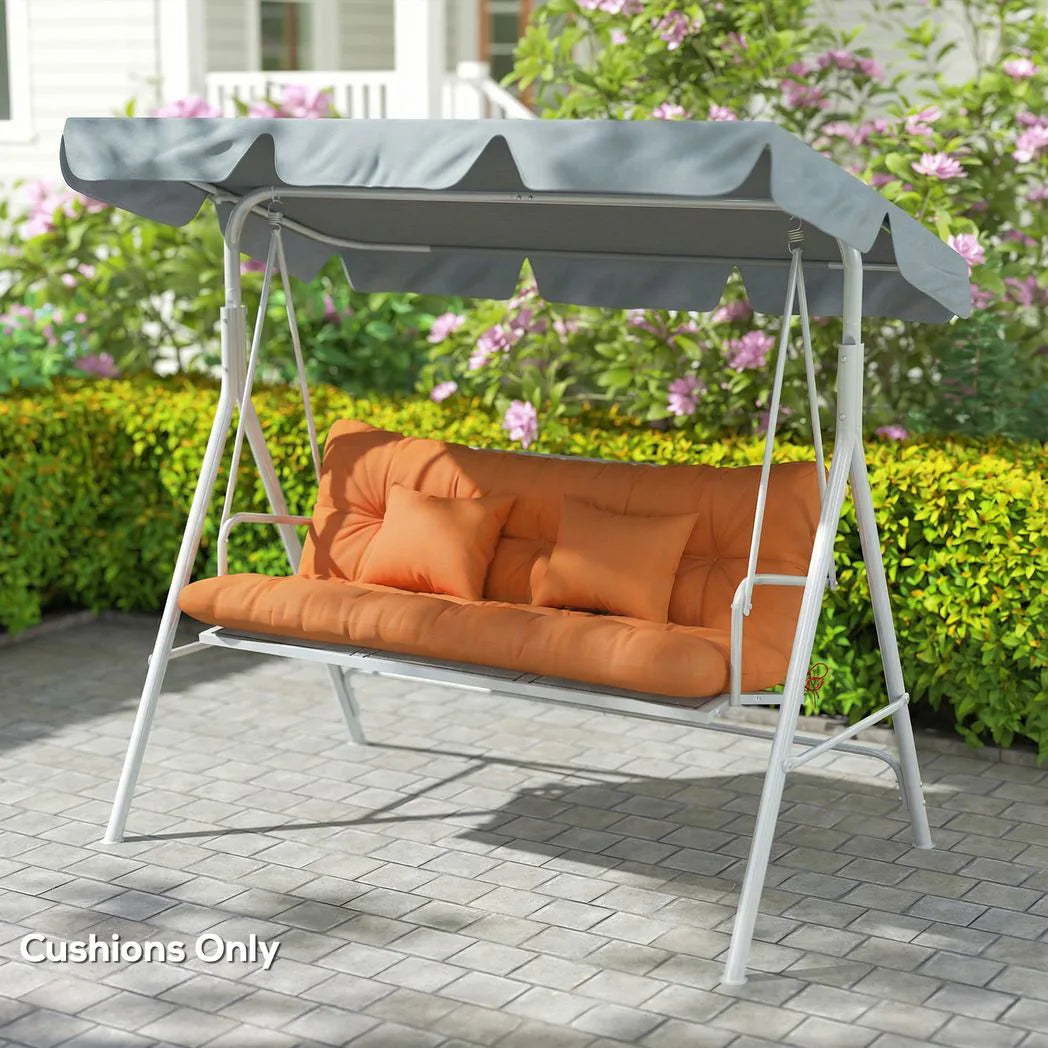 Outsunny 3 Seater Swing Seat and Back Cushion Set with 2 Pillows, Water Repellent, Orange