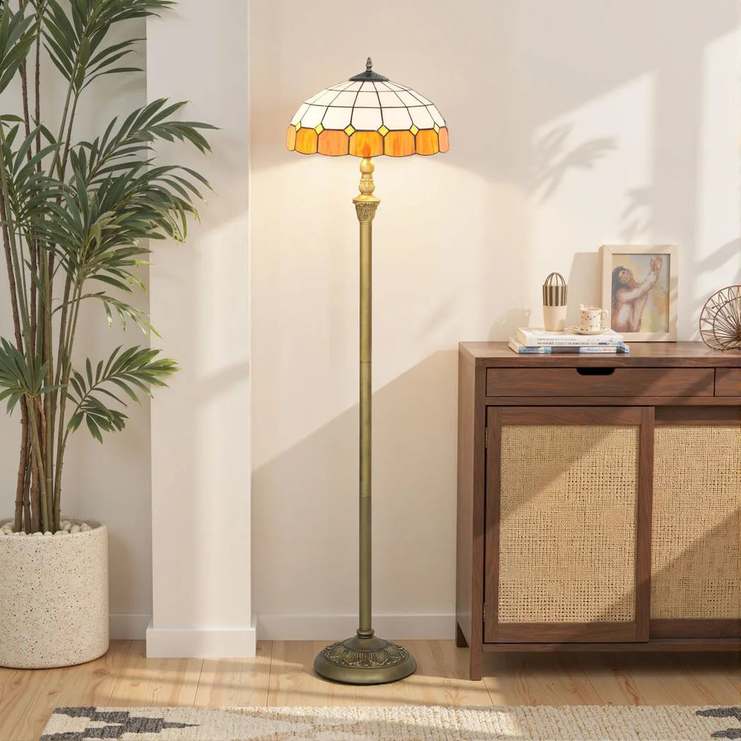 HOMCOM Tiffany-Style Floor Lamp with Handcrafted Stained Glass Shade