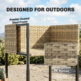 Outsunny 7 Piece Rattan Garden Dining Set with Wood-Plastic Table and 6 Stackable Chairs – Light Brown