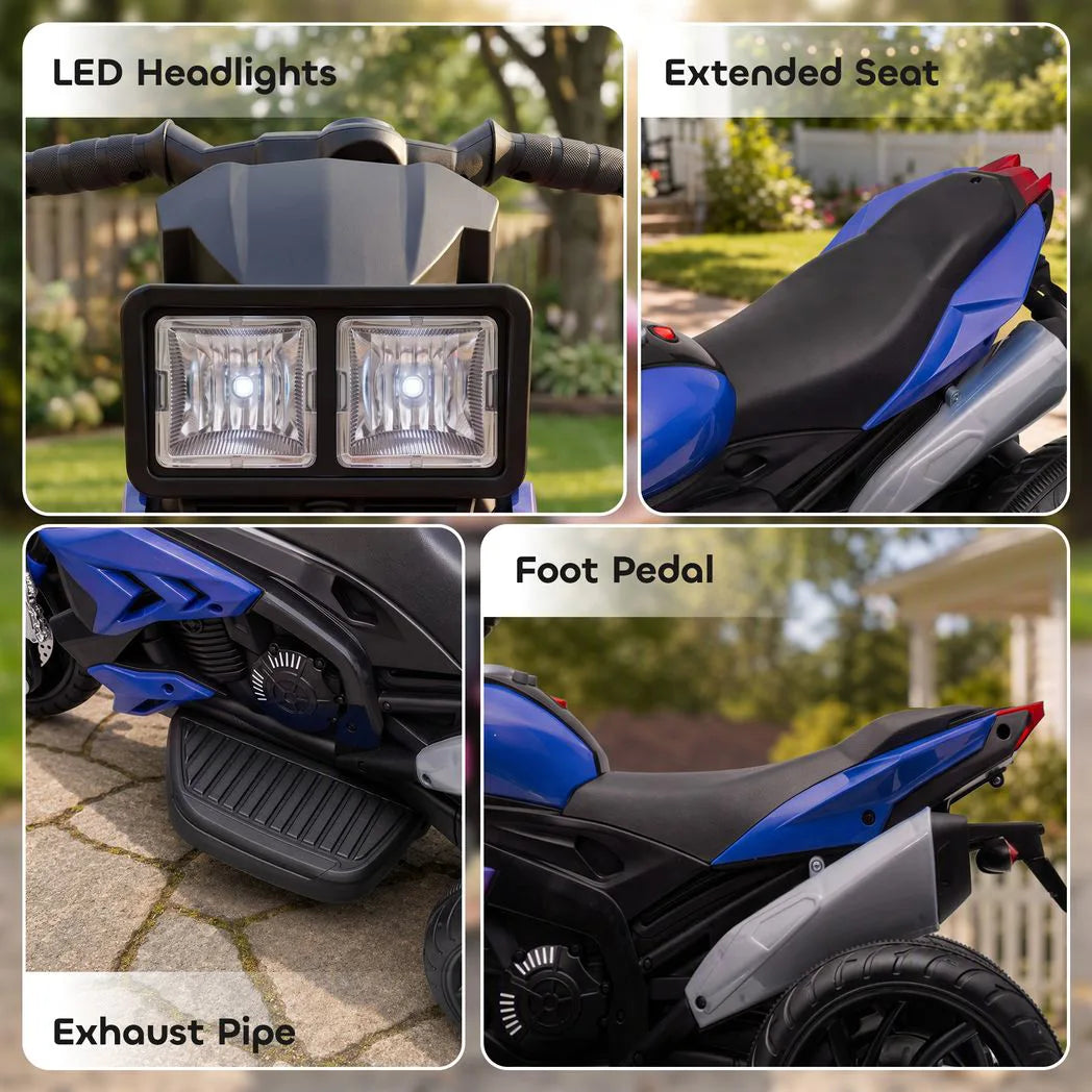 AIYAPLAY Kids Electric Ride-On Motorbike with 3 Wheels, Horn & Headlights – Toddler Battery Motorcycle, Blue
