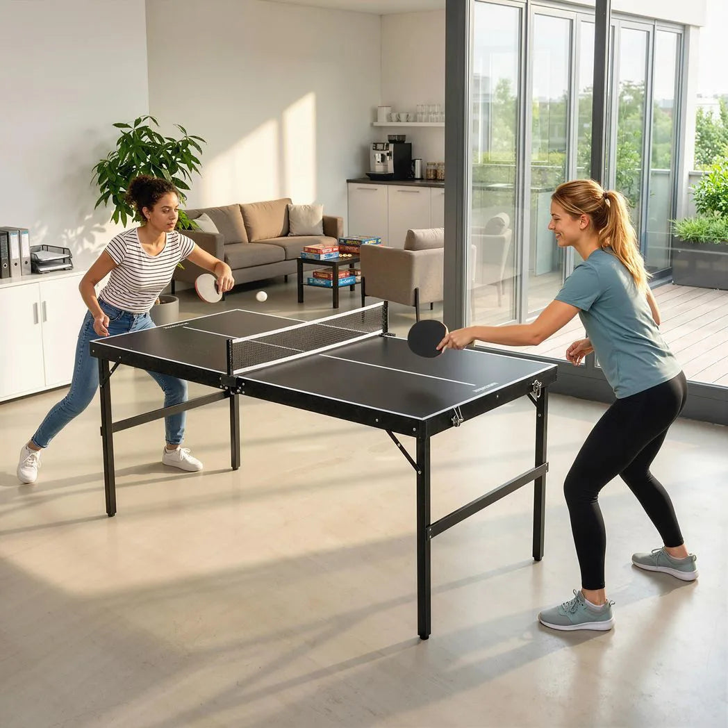 SPORTNOW 5ft Mini Table Tennis Table with Net & Aluminium Frame – Folding Indoor Outdoor Ping Pong Table, Black