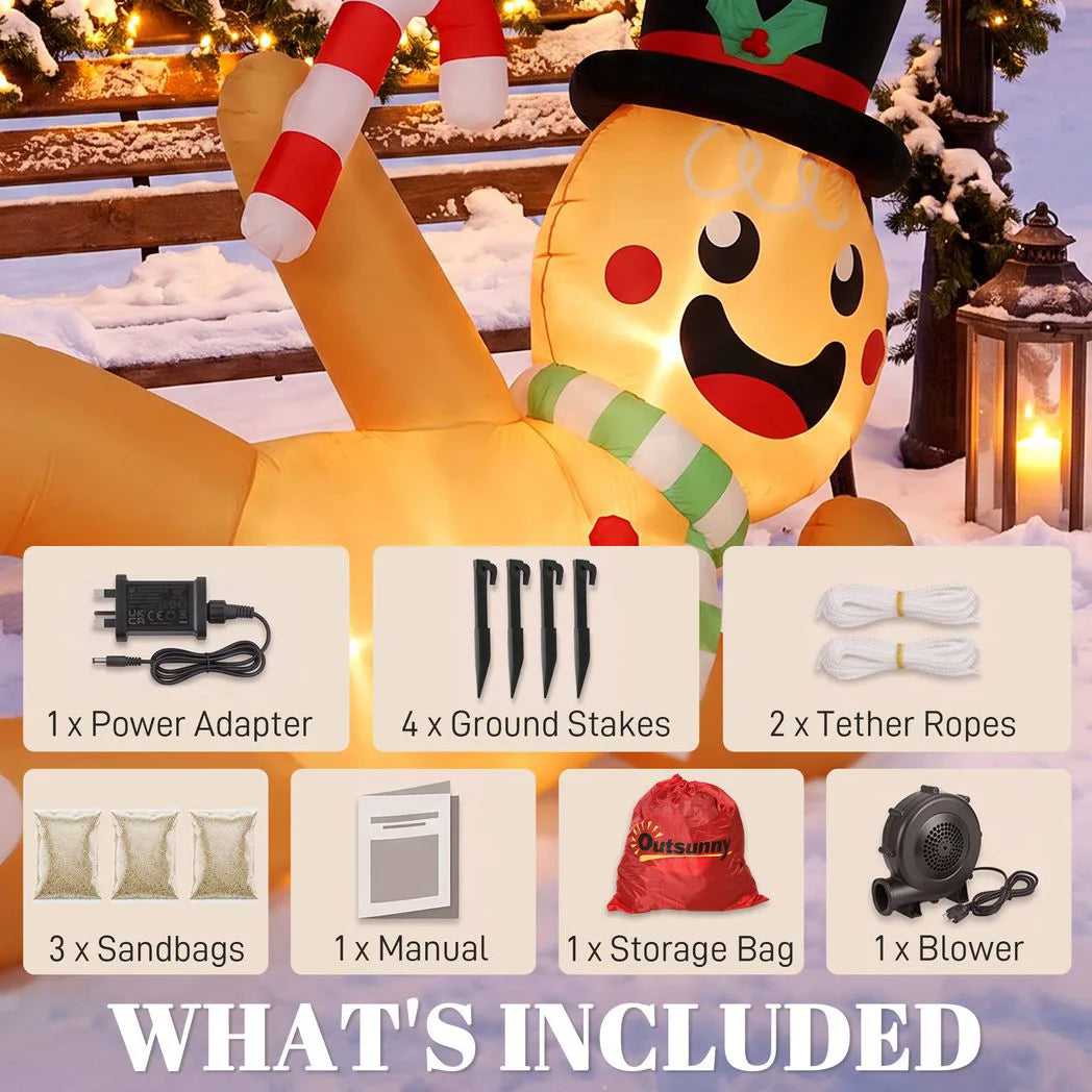 Outsunny 9.8ft Giant Christmas Inflatable Gingerbread Man Side-Lying
