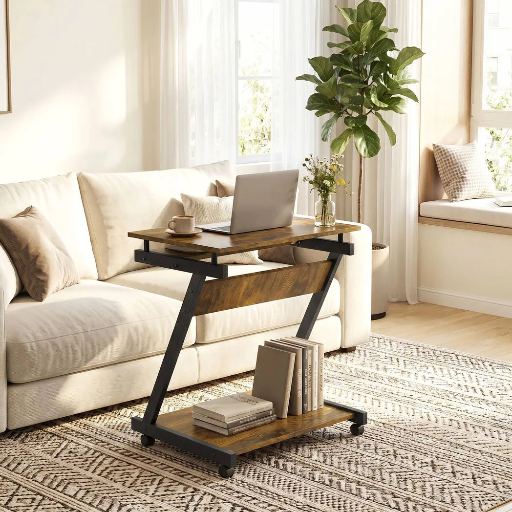 HOMCOM Movable Computer Desk with 4 Wheels and Keyboard Tray – Compact Home Office Workstation with Shelf