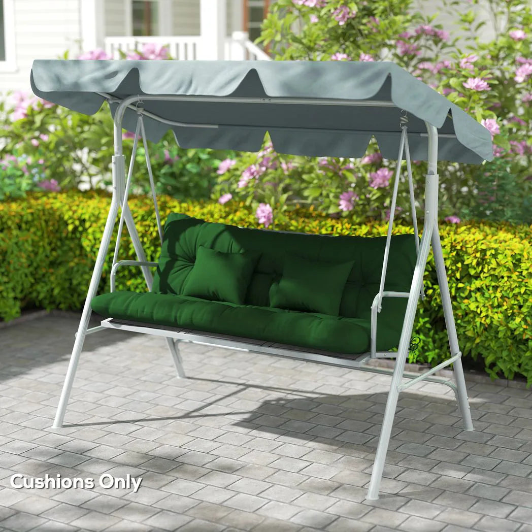 Outsunny 3-Seater Swing Chair Cushion Set – Seat and Back Cushions with 2 Pillows, Water-Repellent, Green