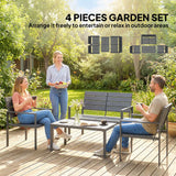 Outsunny 4 Piece HDPE Garden Furniture Set with Loveseat, 2 Armchairs and Coffee Table – Dark Grey