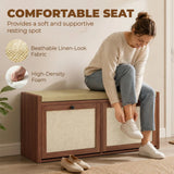 HOMCOM Rattan Shoe Bench with Padded Cushion and 2 Storage Cabinets – Brown, 108 cm