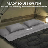 Outsunny Double Sleeping Bag with 2 Pillows, 220 x 160cm – Extra-Large Camping Bag for Adults, Black and Grey