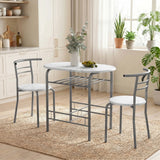 HOMCOM Three-Piece Compact Dining Set with Table Shelf and 2 Chairs – Breakfast Set, White Marble Effect