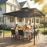 Outsunny 3 x 3 m Garden Gazebo with 2-Tier Roof, UPF 50 Fabric and Metal Frame – Outdoor Canopy Shelter, Dark Grey