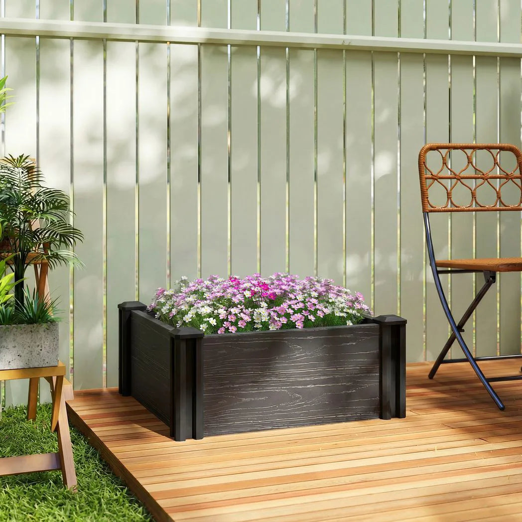 Outsunny Vinyl Raised Garden Bed Kit with Slotting Legs and Open Bottom – Modular 2 x 2 x 1ft Planter, Dark Grey