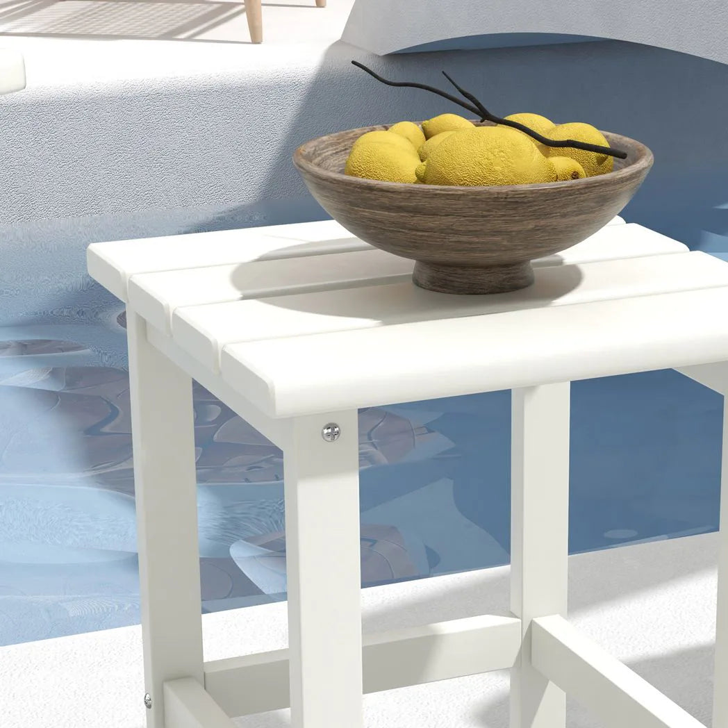 Outsunny Square Garden Coffee Table with Recycled HDPE Tabletop – Outdoor Side Table, 38 x 38 x 46 cm, White