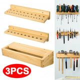Wall-Mounted Pine Wood Tool Rack, Set of 3 – Workshop Screwdriver, Pliers and Hammer Organiser